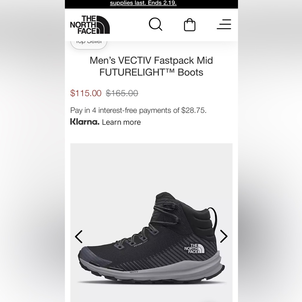 NWT The North Face VECTIV®Fastpack FUTURELIGHT®Mid Hiking Boot 10.5.